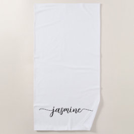Minimalistisch Wit Monogram Naam Groot Schrift Strandlaken