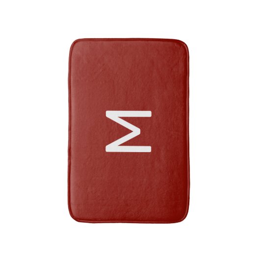 Minimalistisch wit monogram op rood badmat (Voorkant Verticaal)