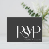 Minimalistisch wit op zwarte RSVP-kaart RSVP Kaartje (Staand voorkant)