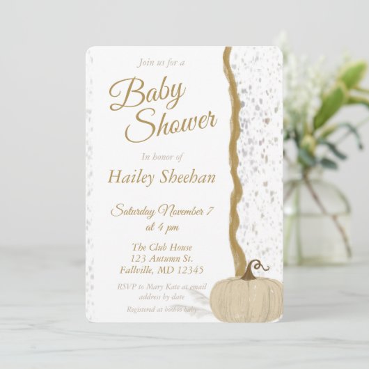 Minimalistisch wit pompoen Herfst Baby shower Kaart (Staand voorkant)