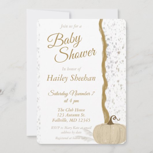 Minimalistisch wit pompoen Herfst Baby shower Kaart (Voorkant)
