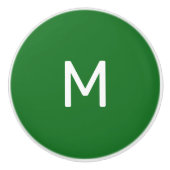 Minimalistisch wit print monogram op groen keramische knop (Voorkant)