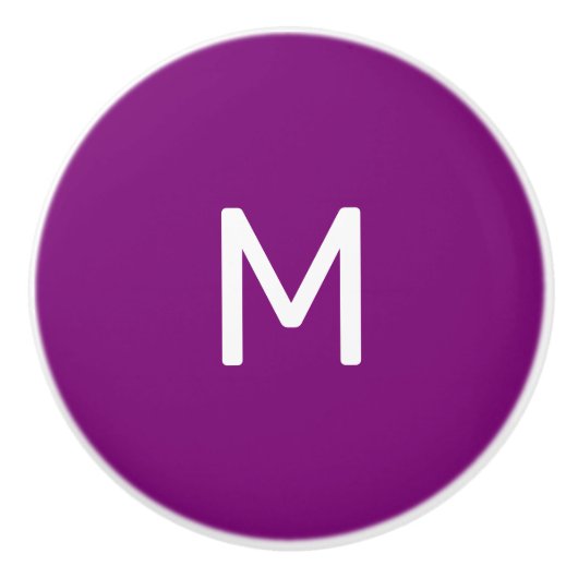 Minimalistisch wit print monogram op Paarse Keramische Knop (Voorkant)