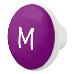 Minimalistisch wit print monogram op Paarse Keramische Knop