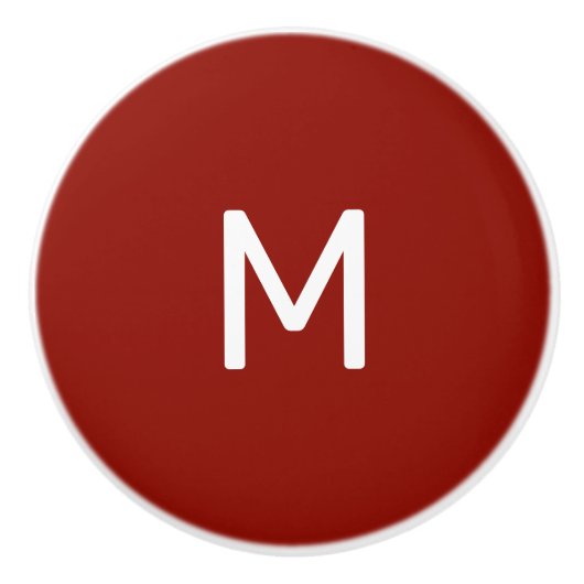 Minimalistisch wit print monogram op rood keramische knop (Voorkant)