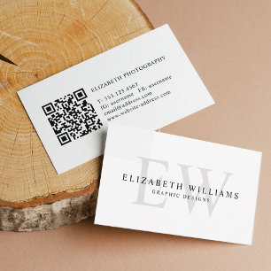 Minimalistisch Wit Professioneel 2 Monogram QR Cod Visitekaartje