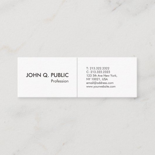 Minimalistisch Wit Professioneel Eenvoudig Elegant Mini Visitekaartje (Voorkant)