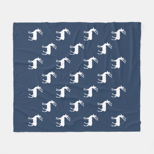Minimalistisch wit rendierpatroon op blauw fleece deken (Voorkant (Horizontaal))