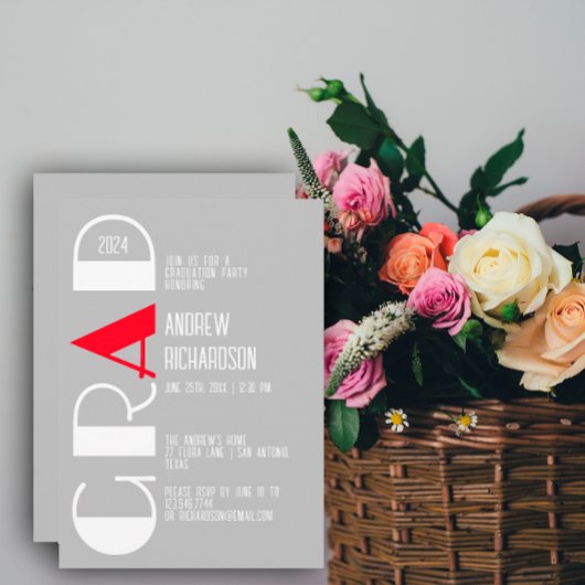 Minimalistisch wit rood afstuderen grijs aankondiging