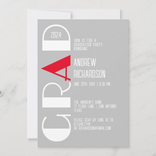 Minimalistisch wit rood afstuderen grijs aankondiging (Voorkant)