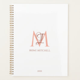 Minimalistisch Wit Rose Goud Monogram Naam Modern Planner