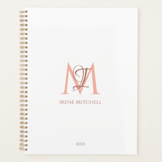 Minimalistisch Wit Rose Goud Monogram Naam Modern Planner (Voorkant)