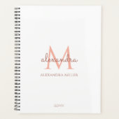 Minimalistisch Wit Rose Goud Monogram Naam Modern Planner (Voorkant)