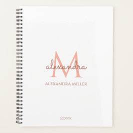Minimalistisch Wit Rose Goud Monogram Naam Modern Planner