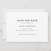 Minimalistisch wit script 2 foto bruiloft save the date (Achterkant)