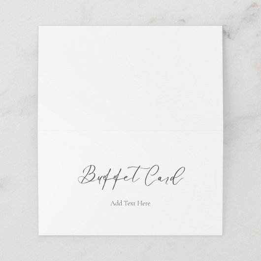 Minimalistisch wit script voedsellabel buffet Kaar Plaatskaartje (Buitenkant ongevouwen)