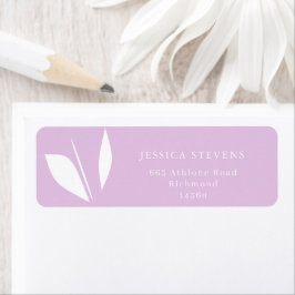 Minimalistisch wit silhouet blad paarse etiket