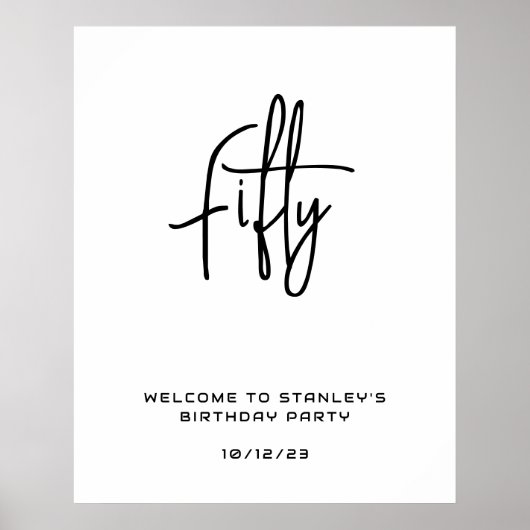 Minimalistisch wit vijftig verjaardag welkom teken poster (Voorkant)