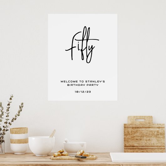Minimalistisch wit vijftig verjaardag welkom teken poster (Keuken)