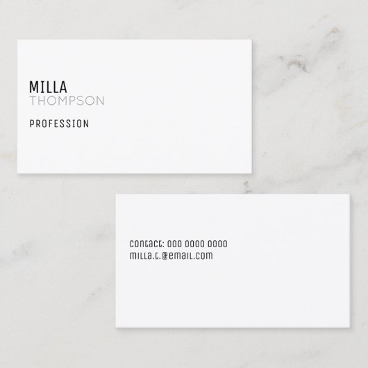 minimalistisch wit visitekaartje voor elk beroep (Voorkant / Achterkant)