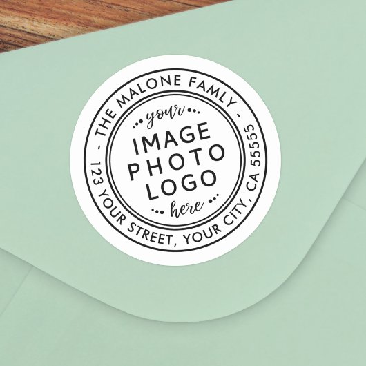 Minimalistisch wit voeg logo of het adres van de f ronde sticker