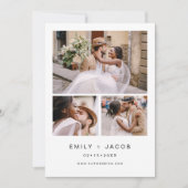 Minimalistisch Wit Weddenschap Elegant Vier Foto Kaart (Voorkant)