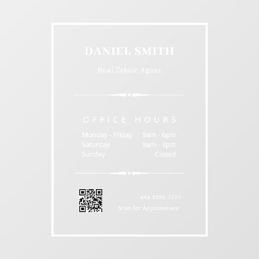 Minimalistisch wit zakelijk kantoor openingsuren Q Raamsticker (Vel)