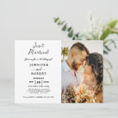 Minimalistisch wit zwart foto bruiloft receptie kaart (Staand voorkant)