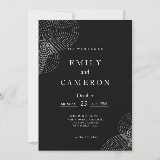 Minimalistisch wit zwart geometrisch bruiloft kaart (Voorkant)