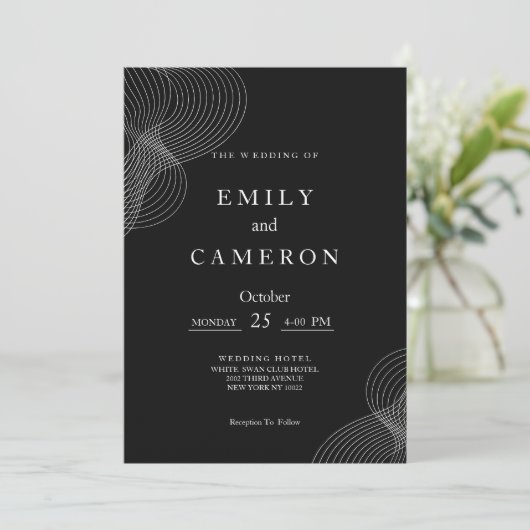 Minimalistisch wit zwart geometrisch bruiloft kaart (Staand voorkant)