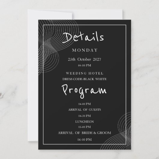Minimalistisch wit zwart geometrisch detailprogram kaart (Voorkant)