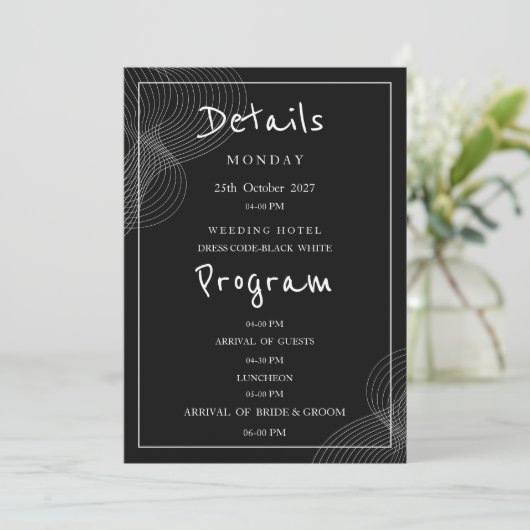 Minimalistisch wit zwart geometrisch detailprogram kaart (Staand voorkant)