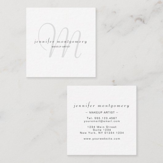 Minimalistisch Wit Zwart Grijs Monogram Vierkante Visitekaartje (Voorkant / Achterkant)