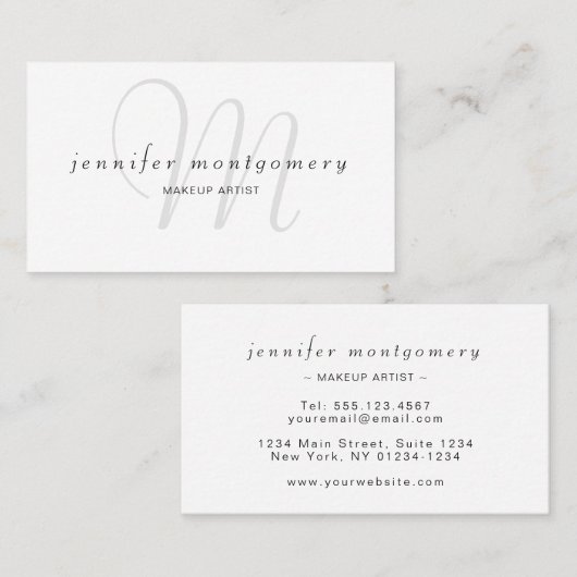 Minimalistisch Wit Zwart Grijs Monogram Visitekaartje (Voorkant / Achterkant)