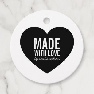 Minimalistisch Wit & Zwart Hart Gemaakt met Liefde Bedankjes Labels