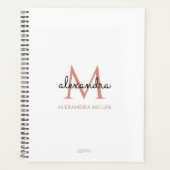 Minimalistisch Wit Zwart Roos Goud Monogram Naam Planner (Voorkant)