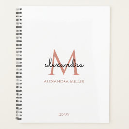 Minimalistisch Wit Zwart Roos Goud Monogram Naam Planner