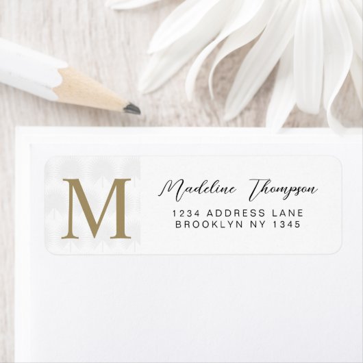 Minimalistisch witgoud anahaw blad script monogram etiket (Insitu)