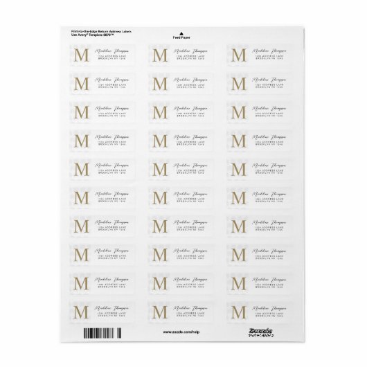 Minimalistisch witgoud anahaw blad script monogram etiket (Full Sheet)