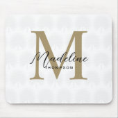 Minimalistisch witgoud anahaw blad script monogram muismat (Voorkant)