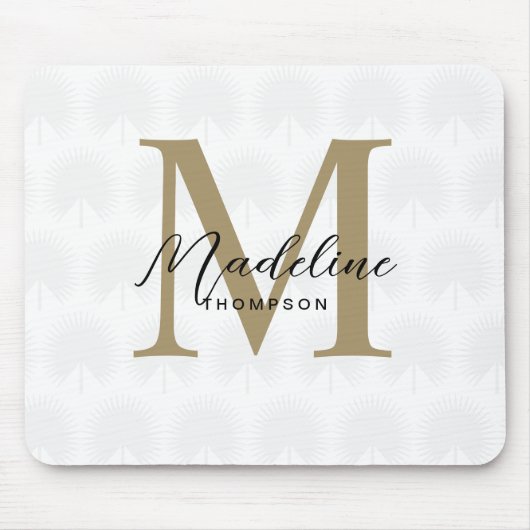 Minimalistisch witgoud anahaw blad script monogram muismat (Voorkant)