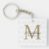 Minimalistisch witgoud anahaw blad script monogram sleutelhanger (voorkant)