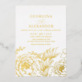 Minimalistisch  witgoud - botanische bruiloft folie uitnodiging (Voorkant)