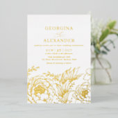Minimalistisch  witgoud - botanische bruiloft folie uitnodiging (Staand Voorkant)