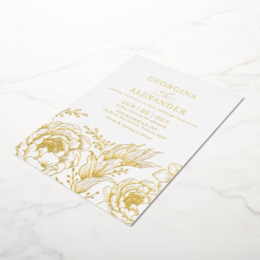 Minimalistisch  witgoud - botanische bruiloft folie uitnodiging (Gedraaid)