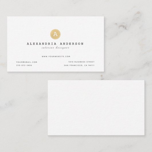 Minimalistisch witgouden monogram Visitekaartje (Voorkant / Achterkant)