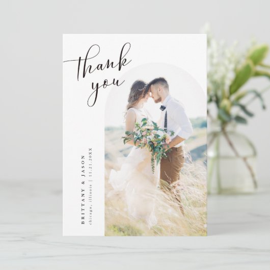 Minimalistisch witlaarshuwelijk bedankkaart (Staand voorkant)