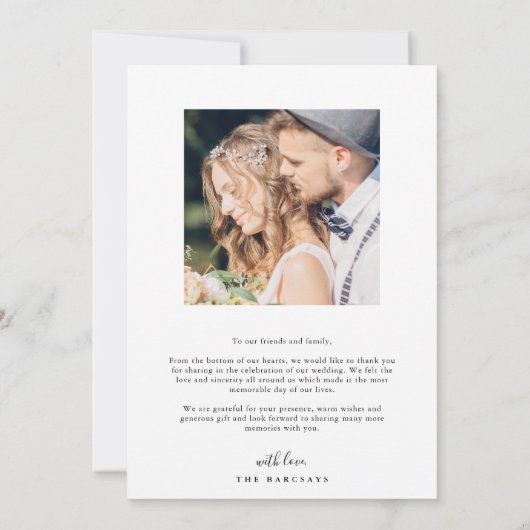 Minimalistisch witlaarshuwelijk bedankkaart (Achterkant)