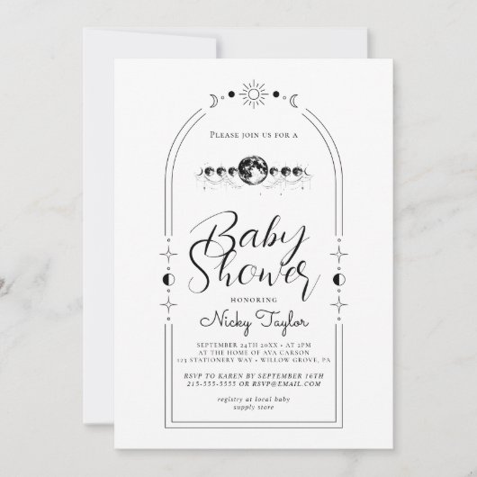 Minimalistisch Witte Hemelse Maan Baby shower Kaart (Voorkant)