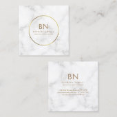 Minimalistisch witte marmer Gold monogram Vierkante Visitekaartje (Voorkant / Achterkant)